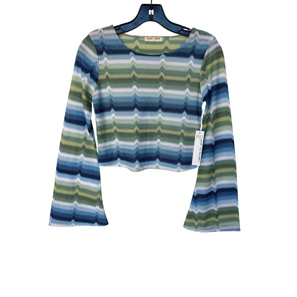 Moa Moa Retro Mesh Crop Top with Bell Sleeves and Colored Stripes size XS(?)